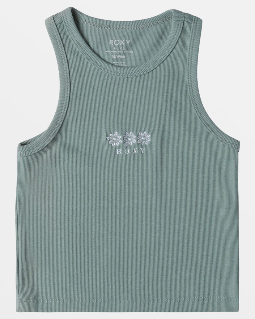 Girls 4-16 Daisy Chain Ribbed Tank Top - Blue Surf