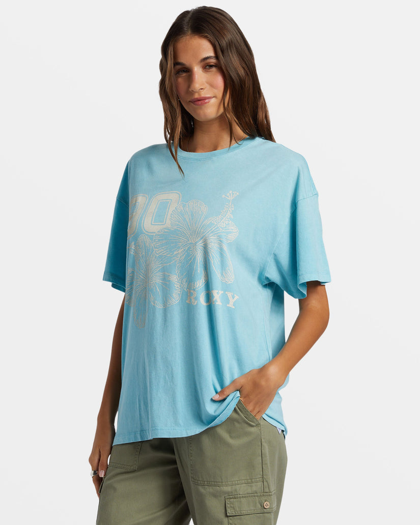 Hibiscus Collegiate Oversized T-Shirt - Maui Blue