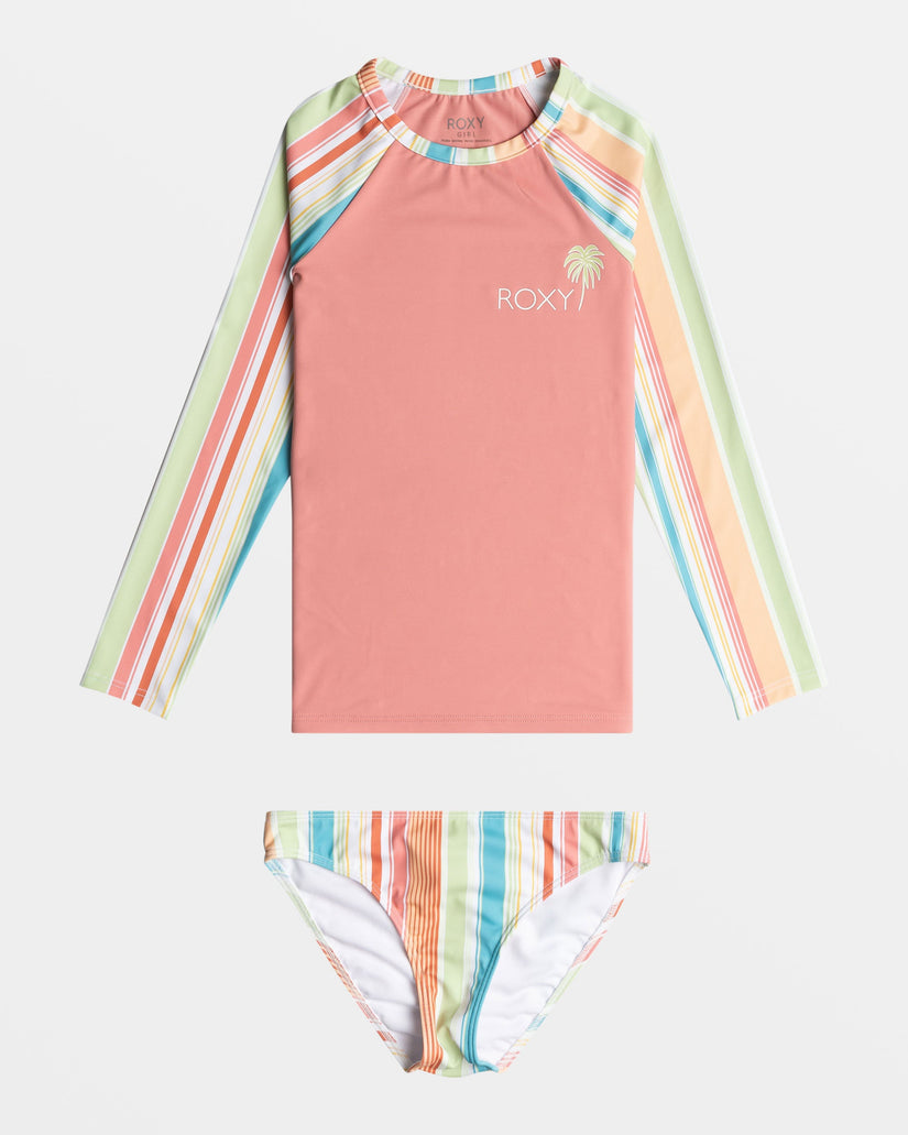 Girls 4-16 Siesta Stripe Long Sleeve Rashguard Set - White Salty Stripe