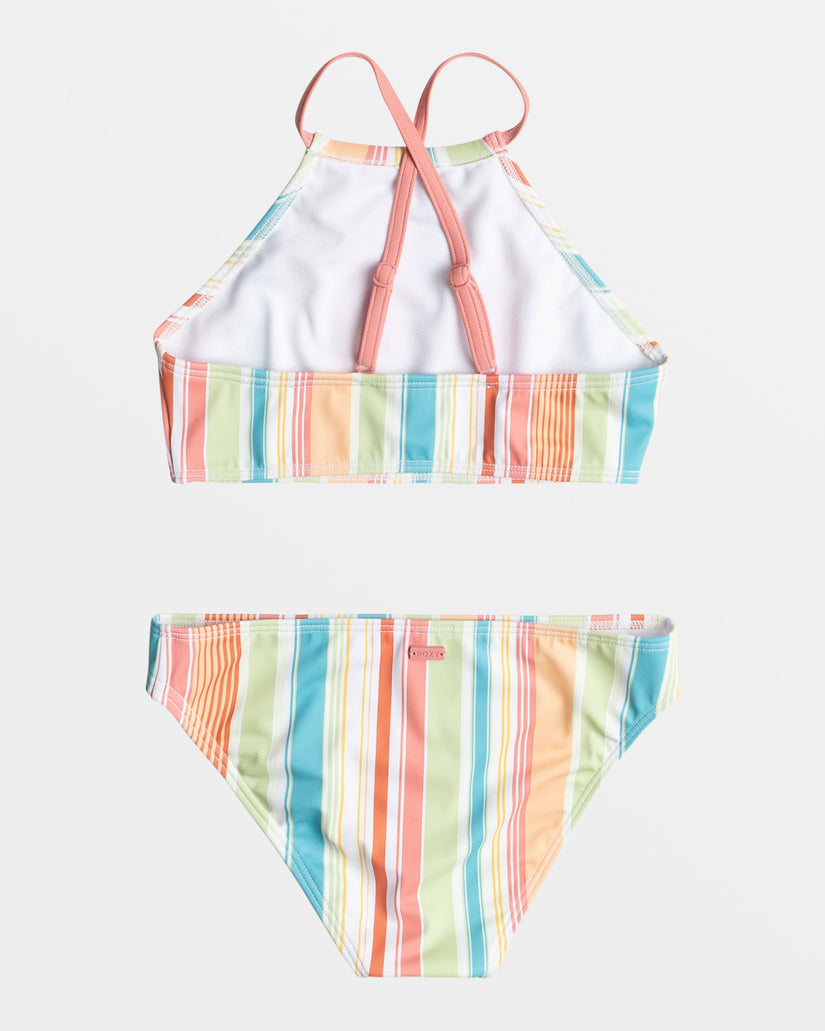 Girls 4-16 Siesta Stripe High Neck Bikini Set - White Salty Stripe