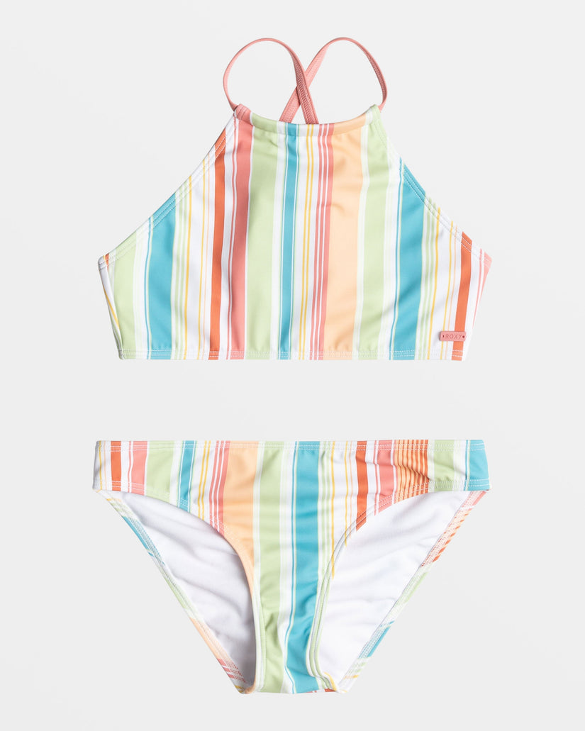 Girls 4-16 Siesta Stripe High Neck Bikini Set - White Salty Stripe