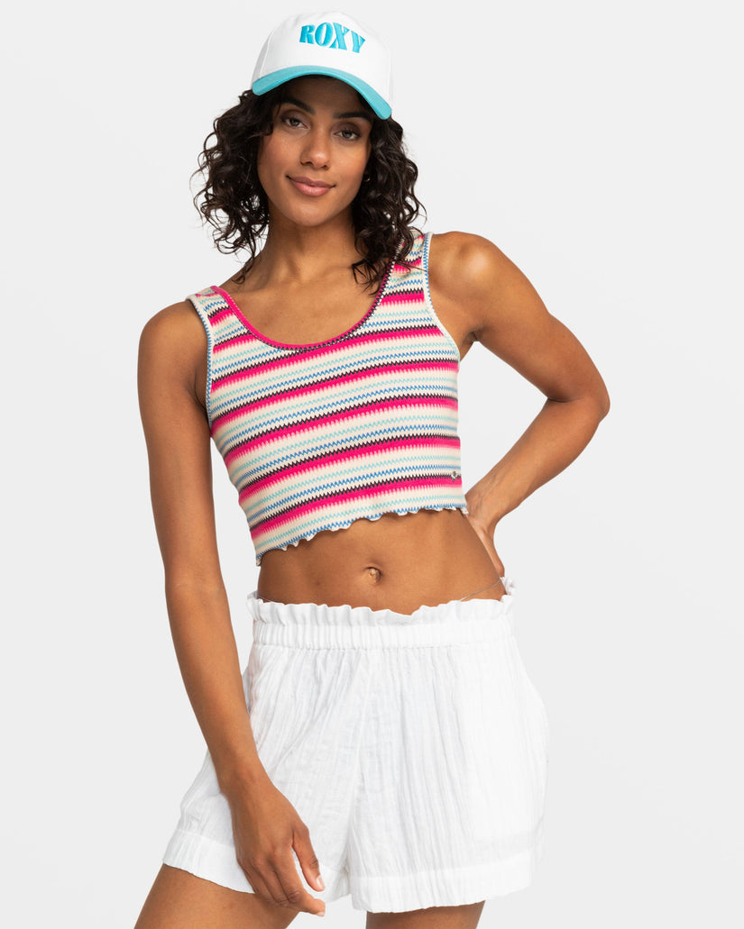 Keep It Wavy Printed Ribbed Tank Top - Brazilian Sand Paraiso Stripe