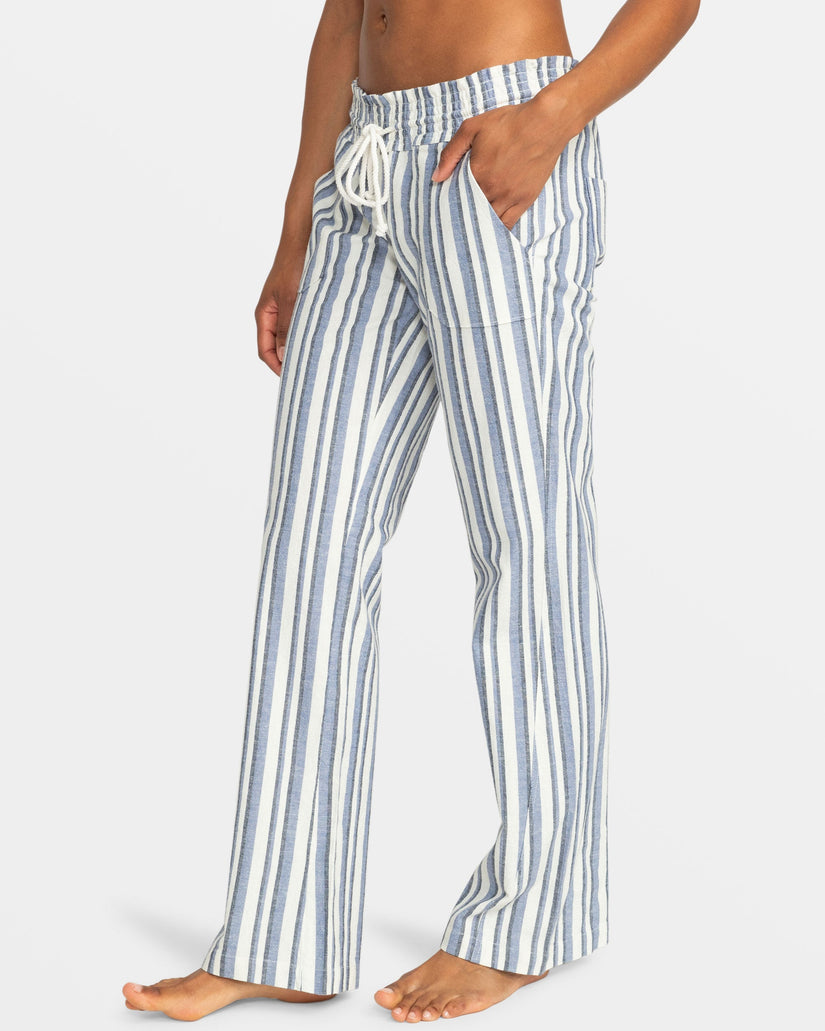 Oceanside Flared Beach Pants - Bijou Blue Small Silk Stripe