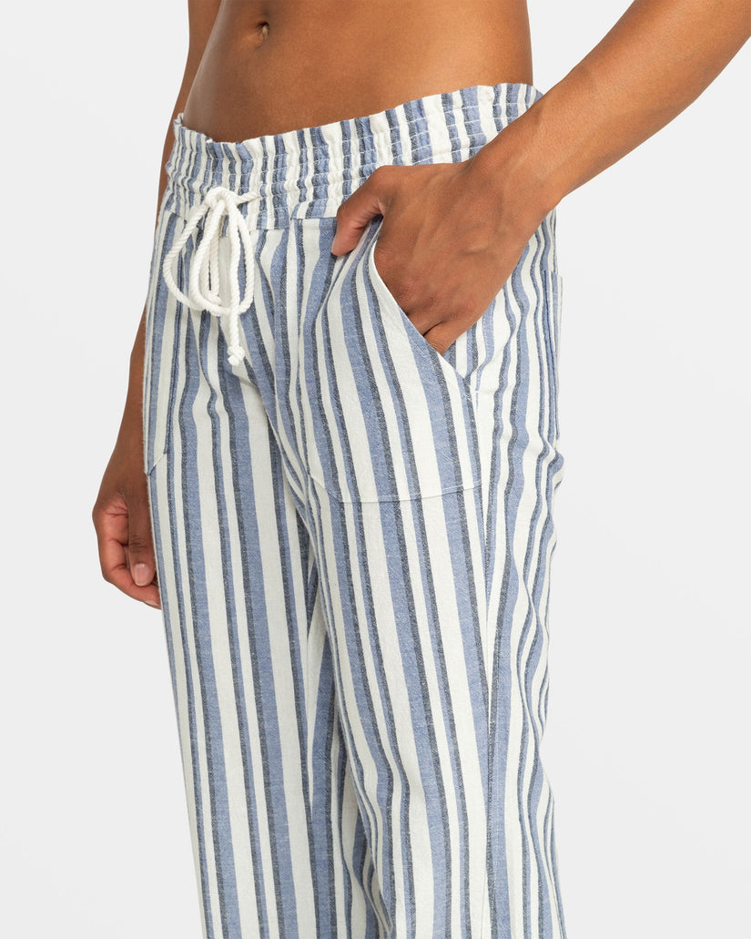 Oceanside Flared Beach Pants - Bijou Blue Small Silk Stripe