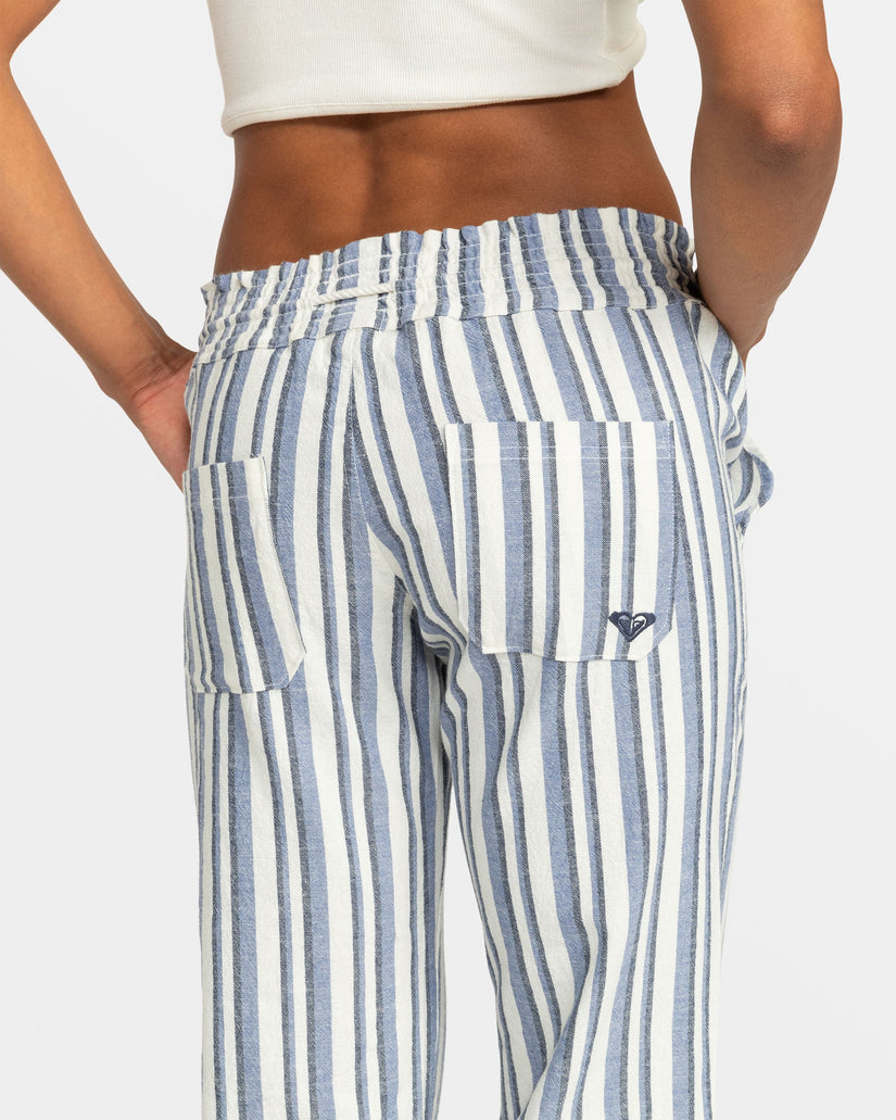 Oceanside Flared Beach Pants - Bijou Blue Small Silk Stripe