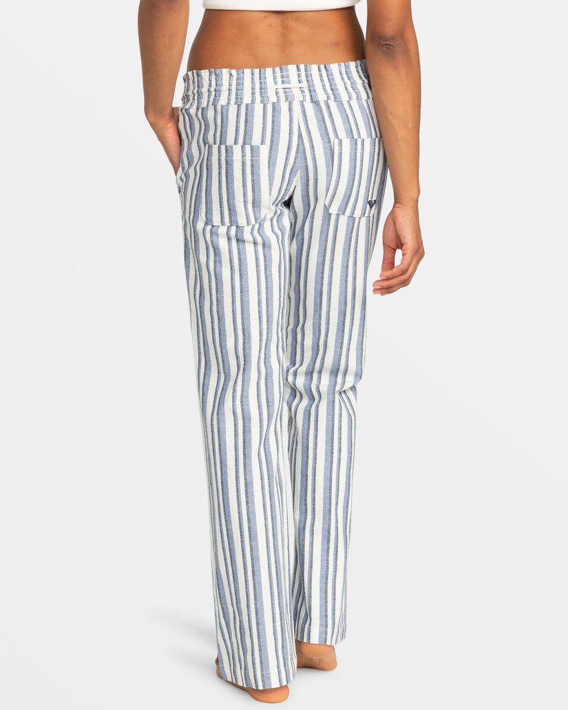 Oceanside Flared Beach Pants - Bijou Blue Small Silk Stripe