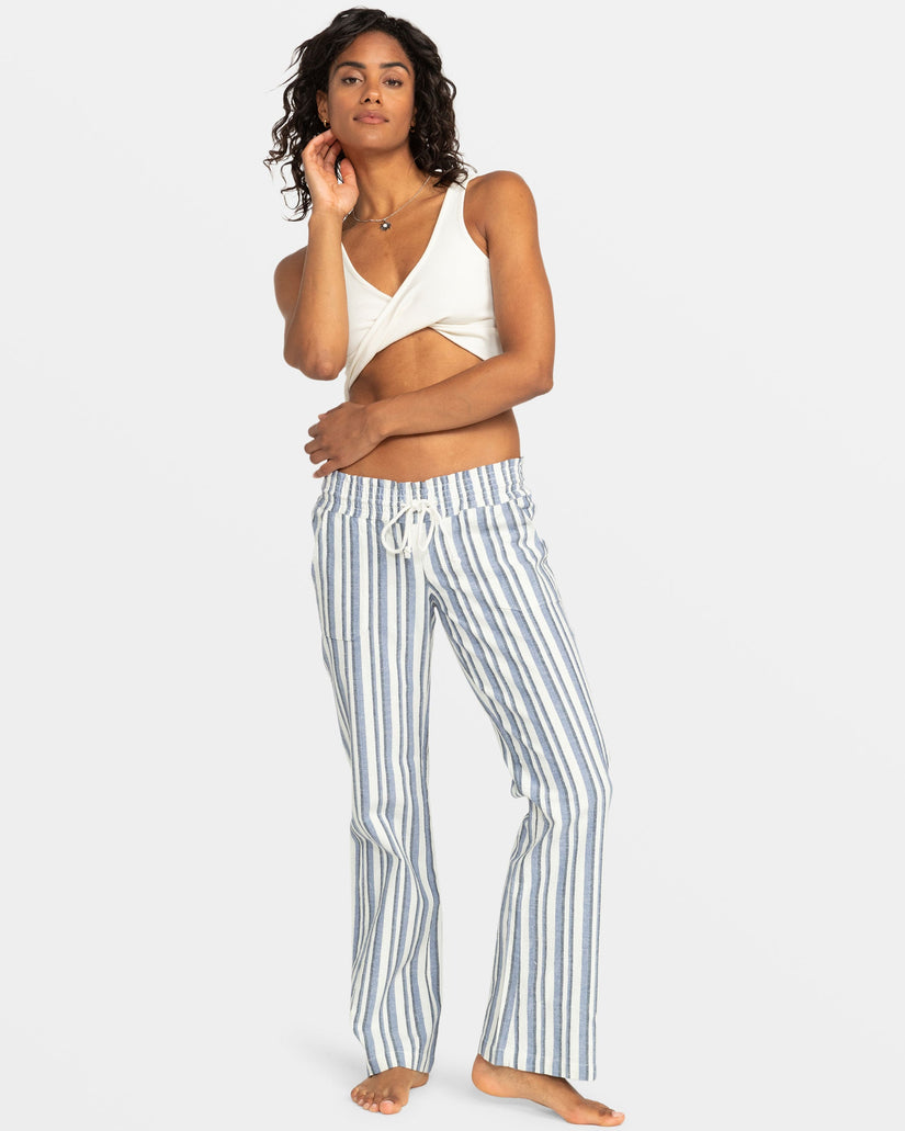 Oceanside Flared Beach Pants - Bijou Blue Small Silk Stripe