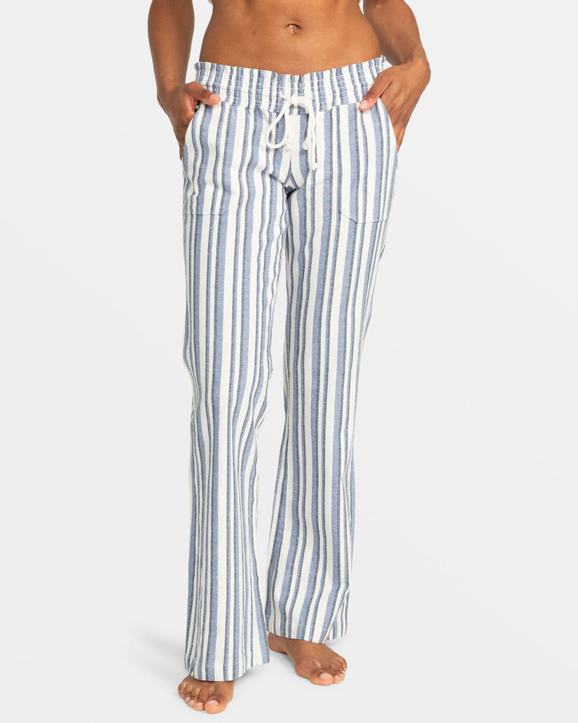 Oceanside Flared Beach Pants - Bijou Blue Small Silk Stripe