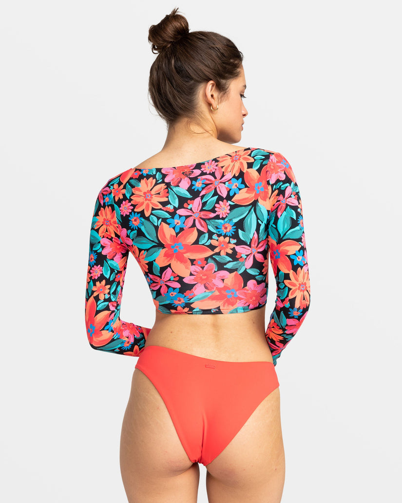 Floral Fiesta Long Sleeve Rashguard Crop Top - Anthracite Floral Fiesta