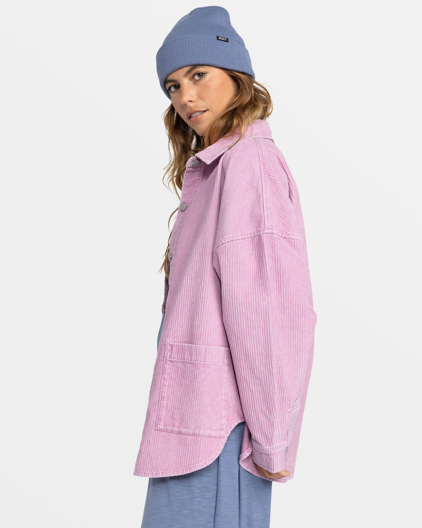 Kick Back Corduroy Shacket - Mauve Orchid