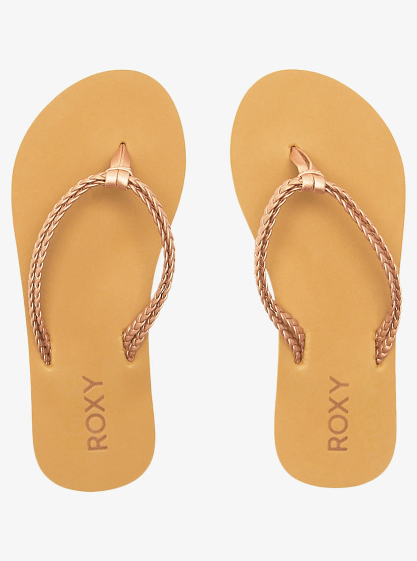 Roxy Costas II Kids Girl's White & Brown Flip-Flop Sandals Size 5 - EUC