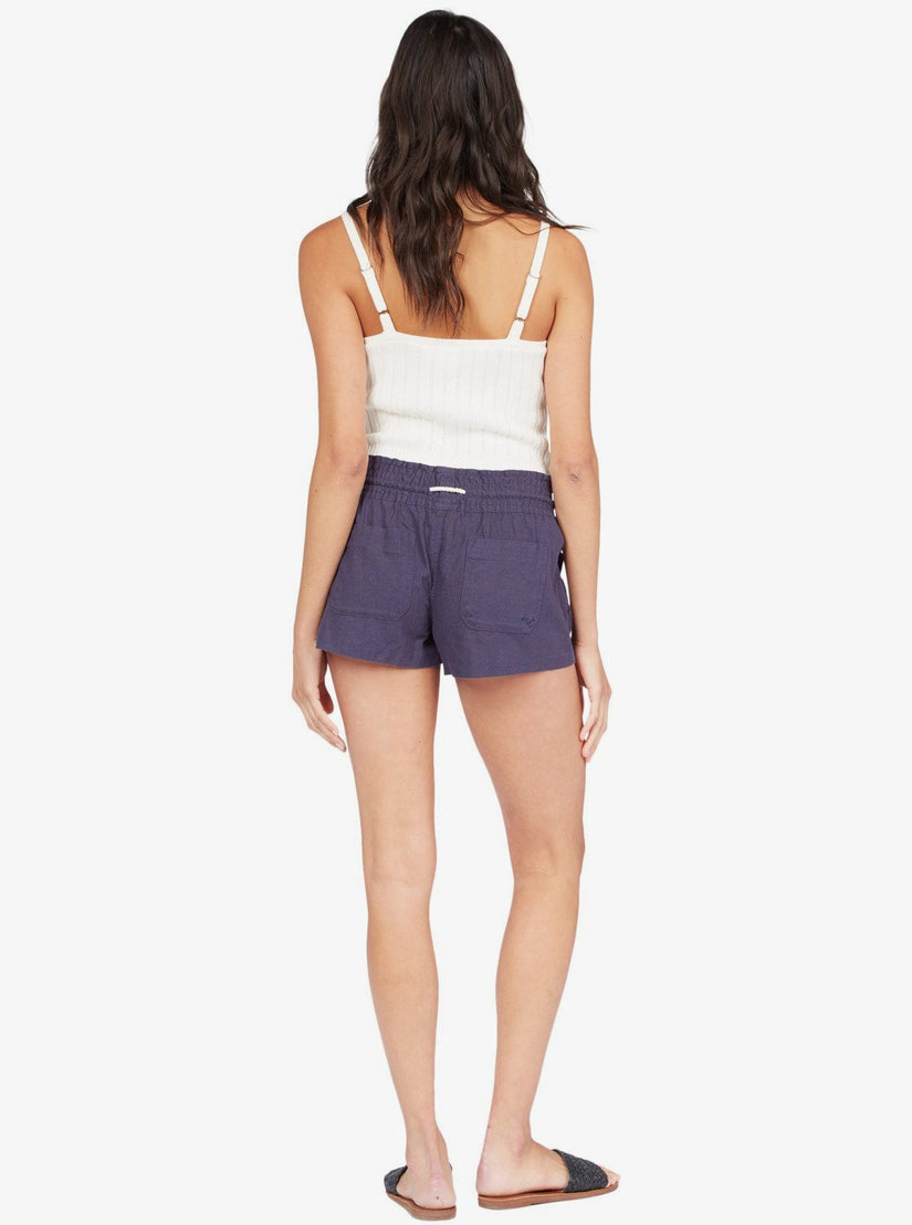 Oceanside Elastic Waist Shorts - Mood Indigo