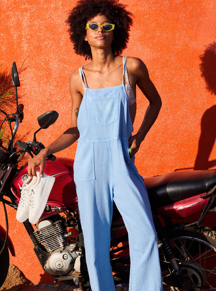 Orange store denim overalls